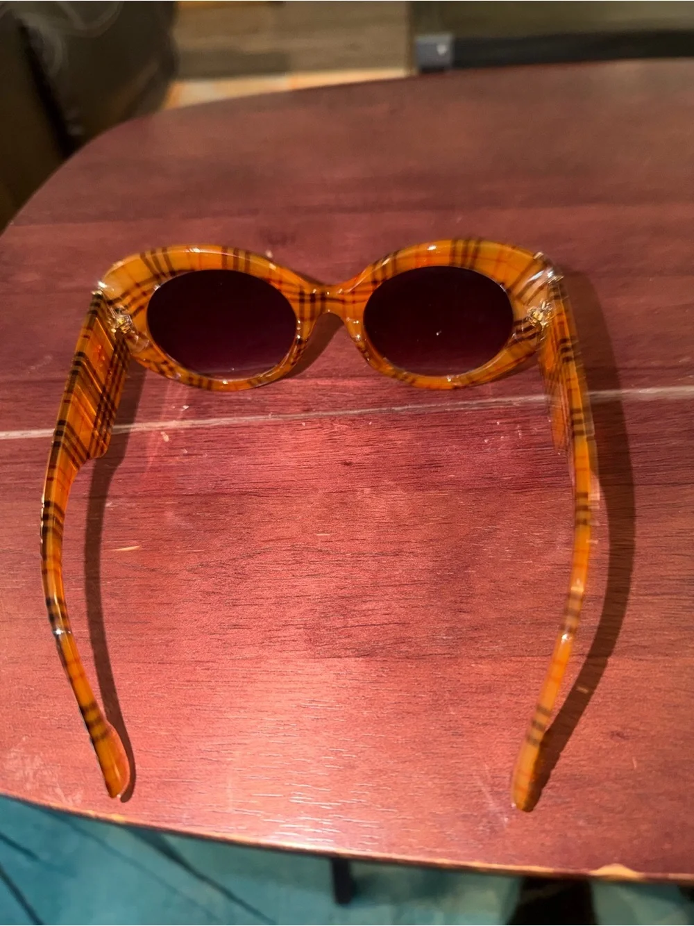 Burberry Orange Plaid Round Sunglasses - Women Accessories